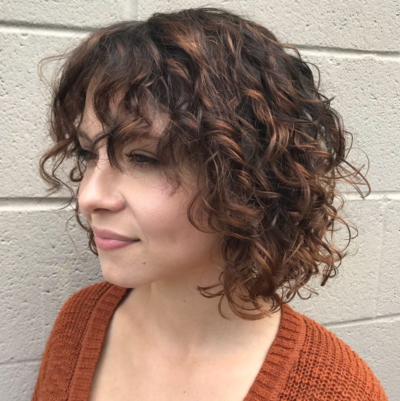 Natural curly french bob haircut