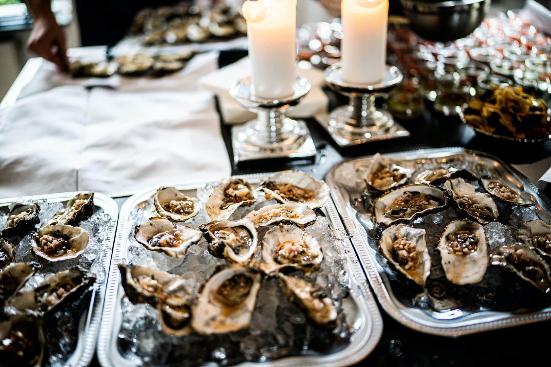 tray of oysters on table